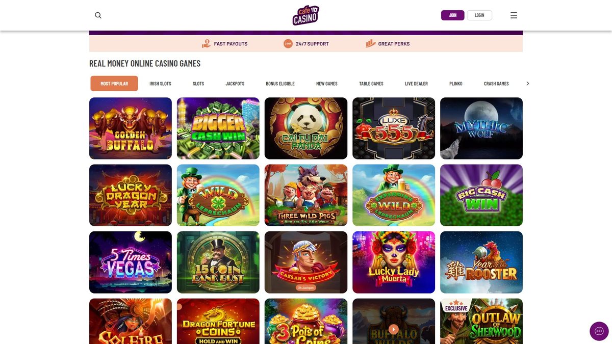 Cafe Casino casino lobby screenshot